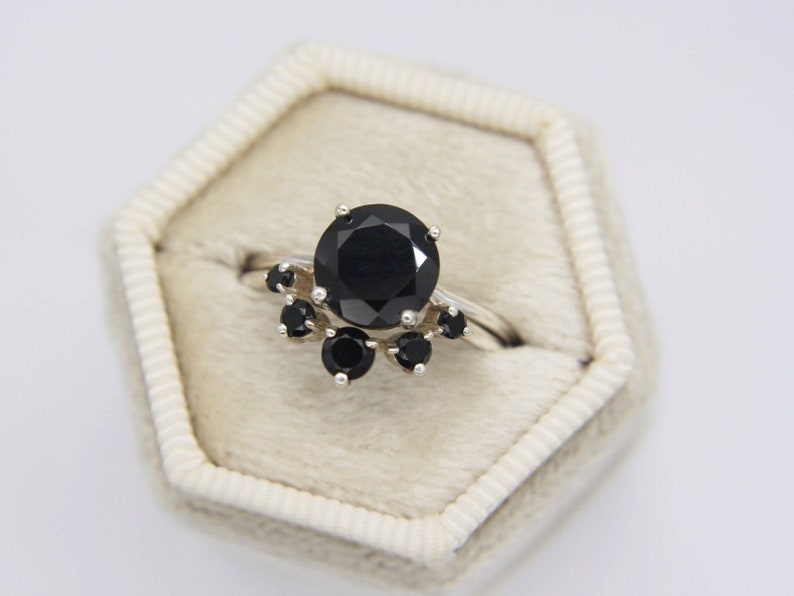 8mm Round Black Spinel Solitaire Ring, Black Spinel Engagement Ring, Black Diamond Alternative, Faceted Onyx, 14k Solid Gold Sterling Silver image 6