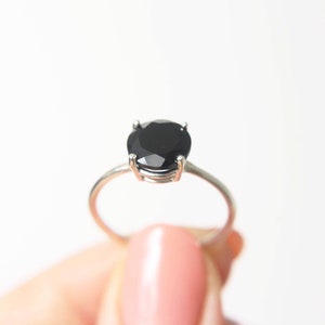 8mm Round Black Spinel Solitaire Ring, Black Spinel Engagement Ring, Black Diamond Alternative, Faceted Onyx, 14k Solid Gold Sterling Silver image 5