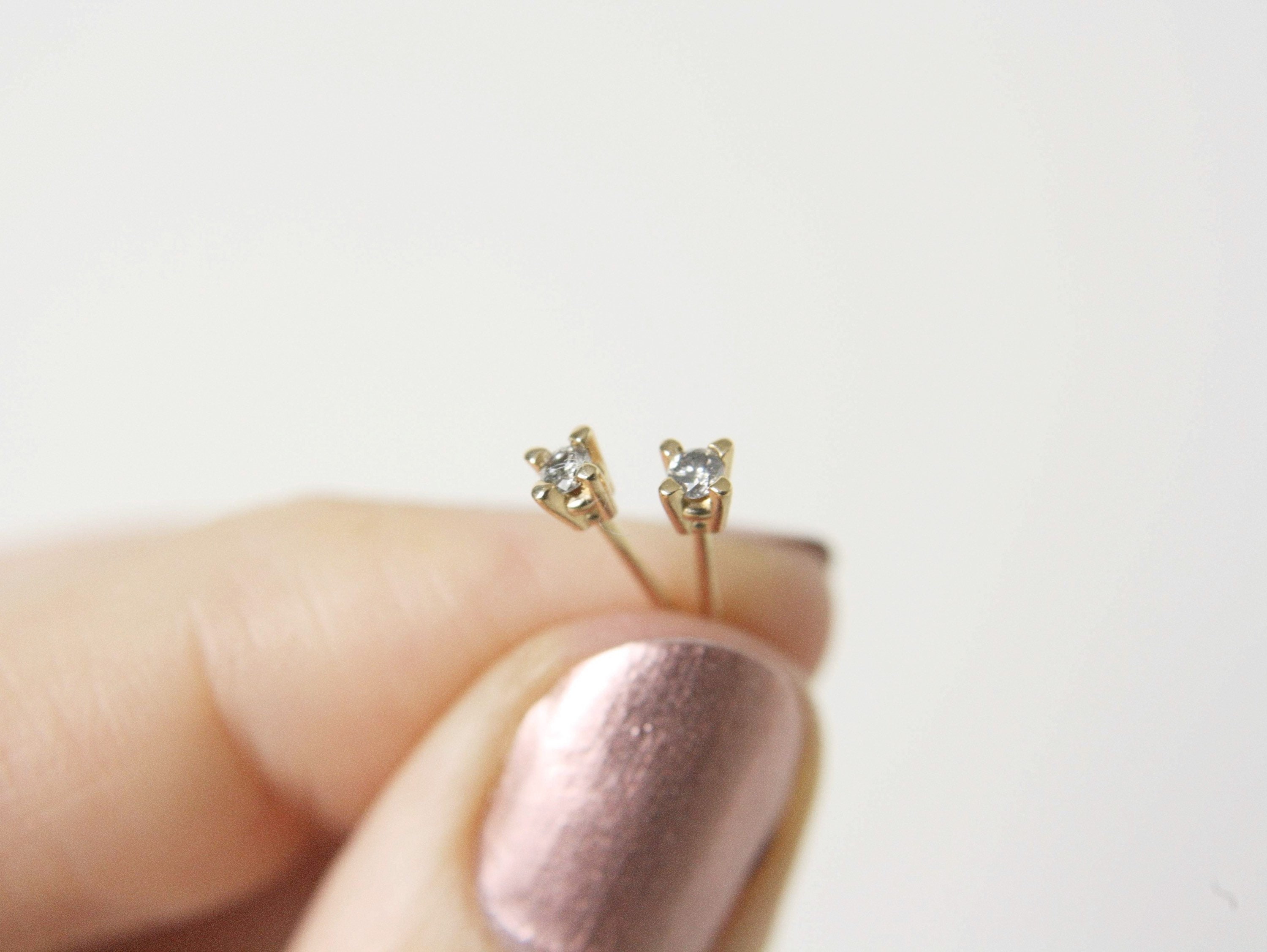 Salt and Pepper Diamond Stud Earrings, 2mm Diamond Studs, Diamond