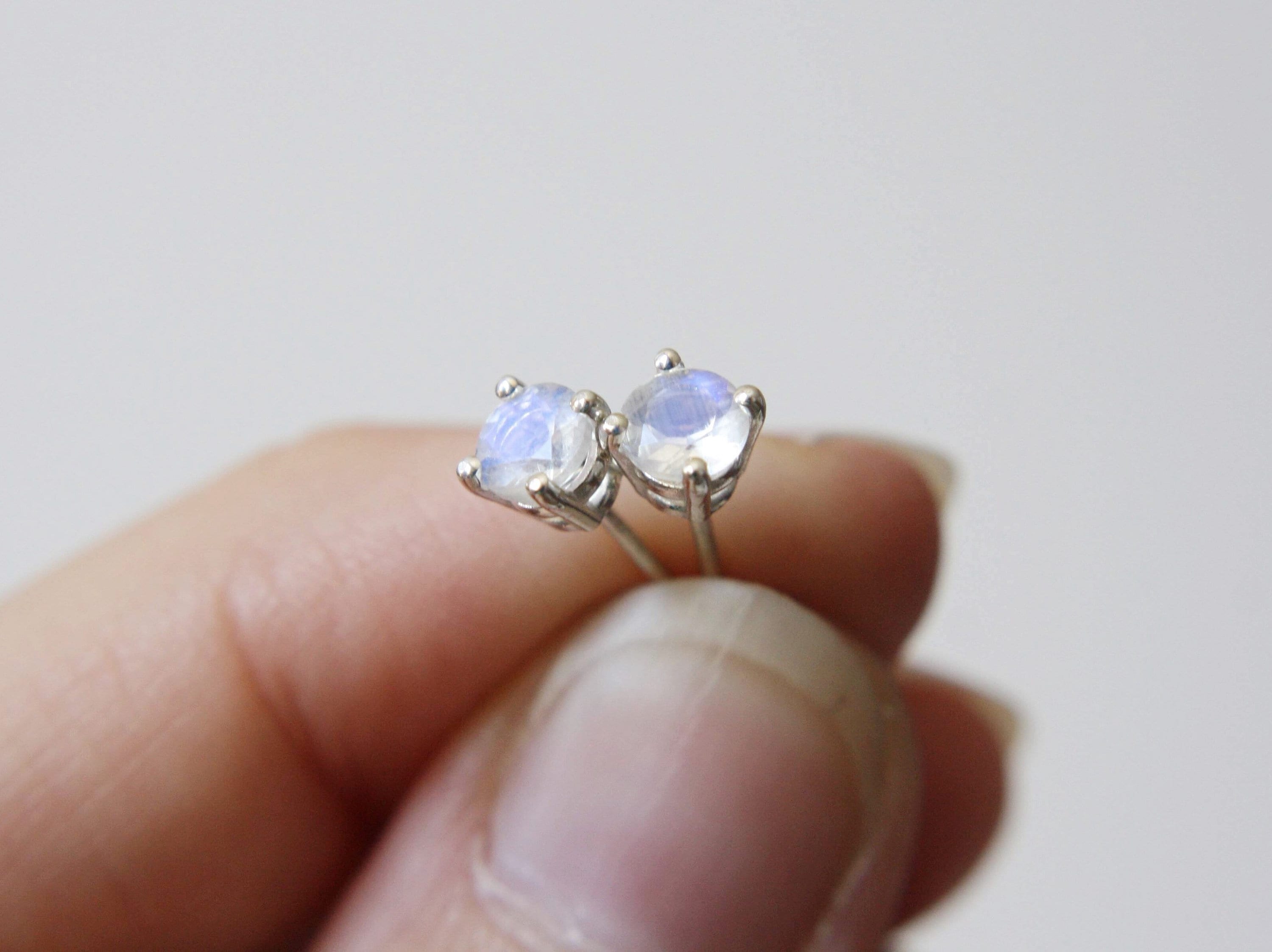 4mm Round Faceted Moonstone Stud Earrings