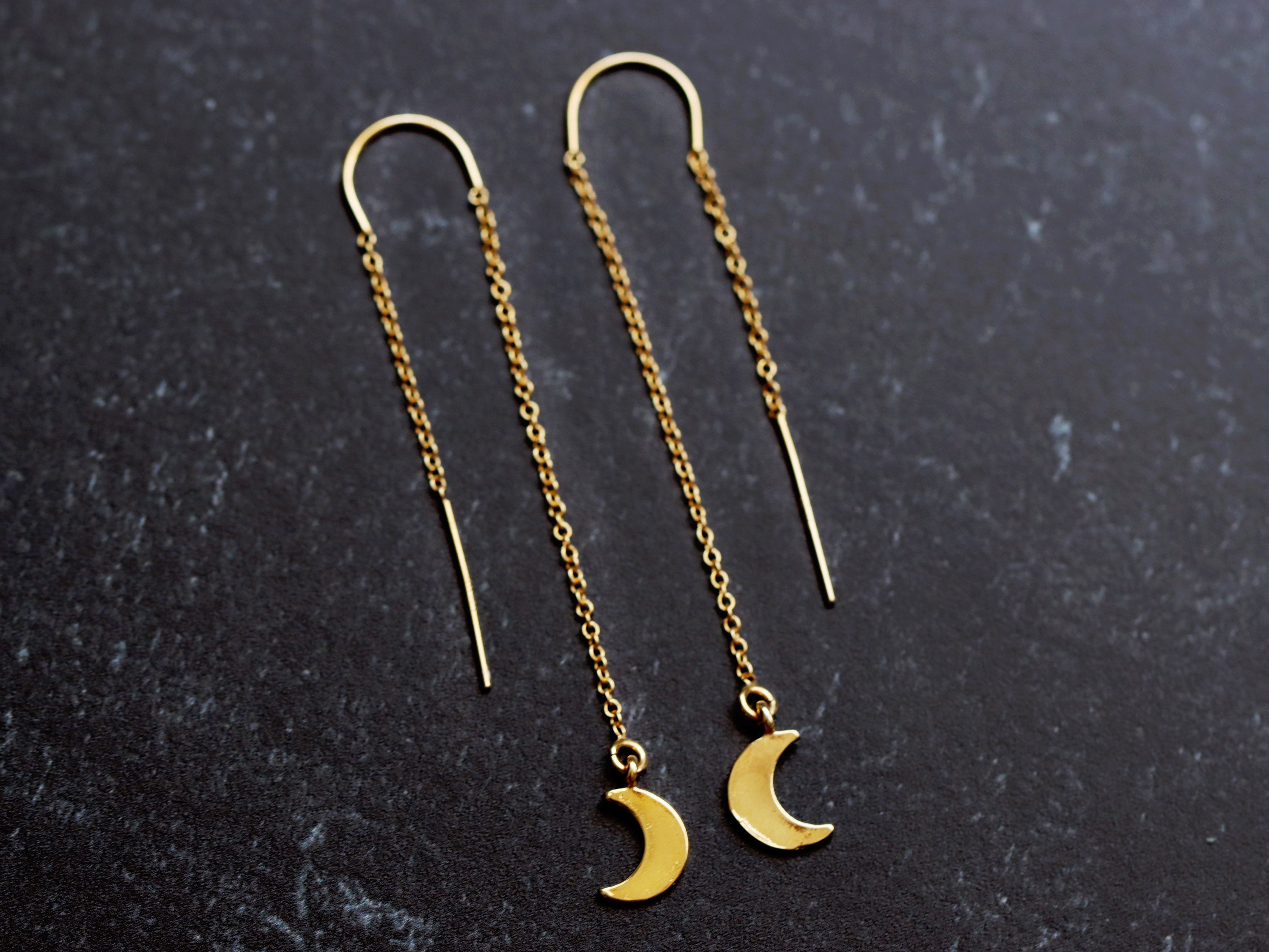 Gold Fill Crescent Moon Threader Earrings