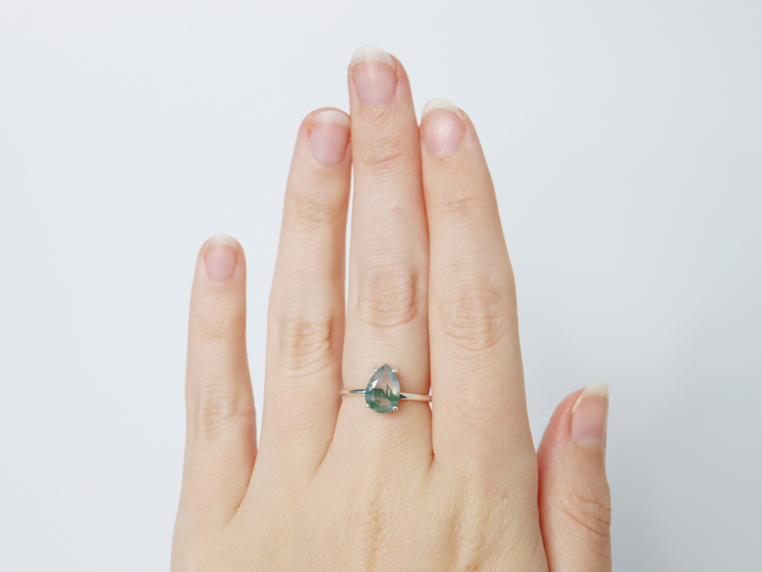 Moss Agate Ring 10x7 Pear Shape Faceted Moss Agate Ring Moss | Etsy