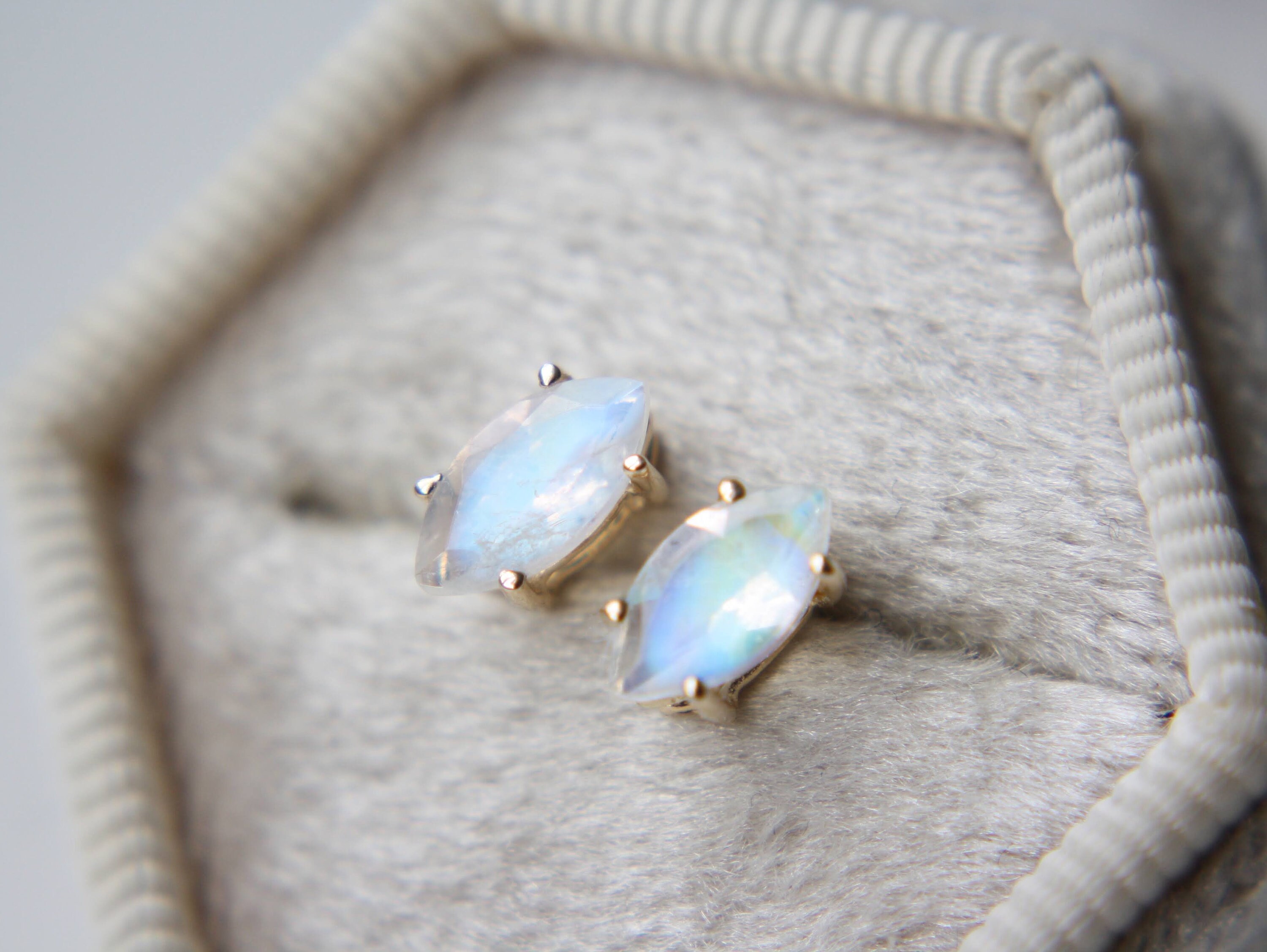 8x4 Marquise Moonstone Studs, Faceted Moonstone