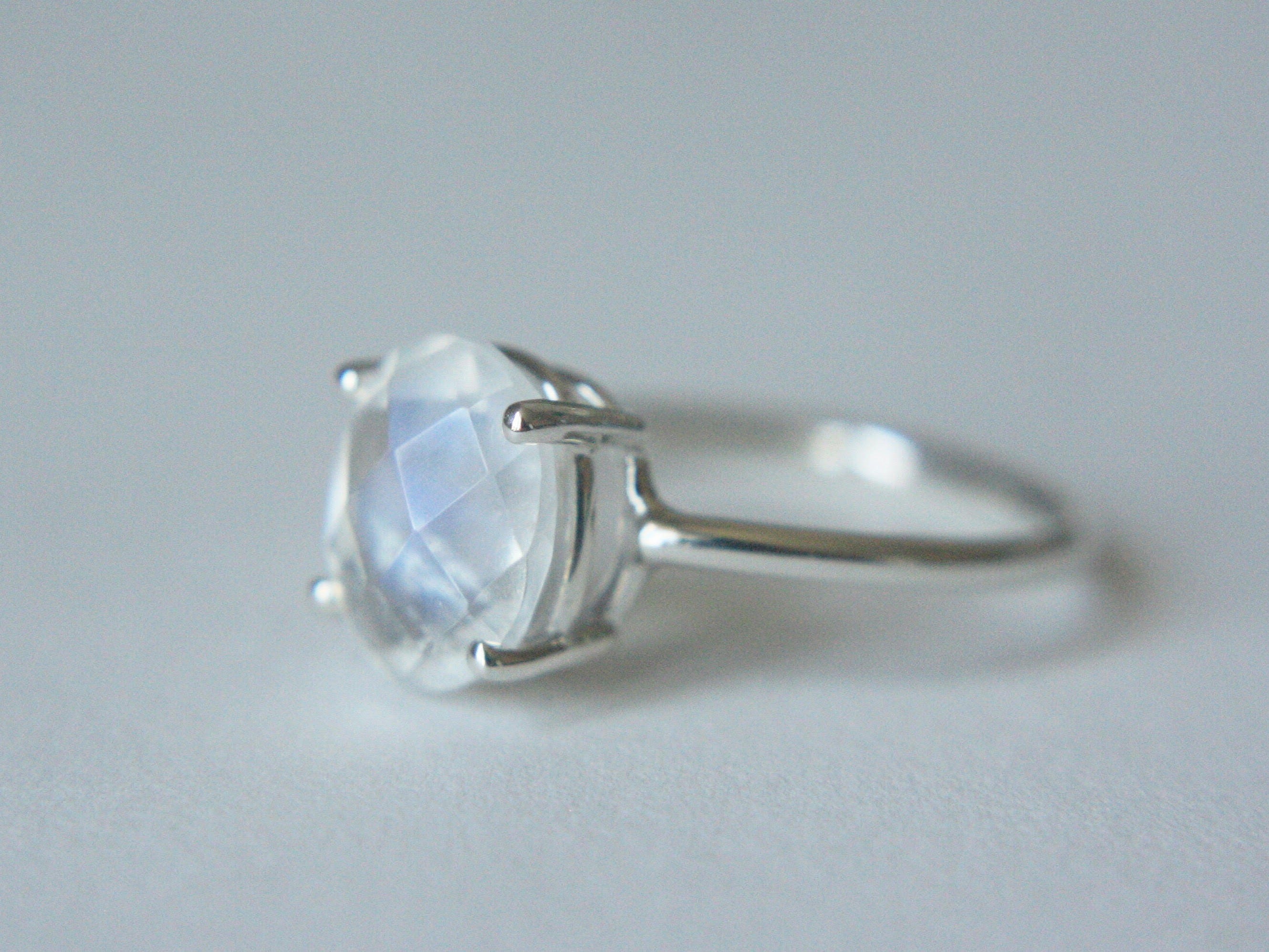 Faceted Moonstone Ring Moonstone Engagement Ring Rainbow Etsy