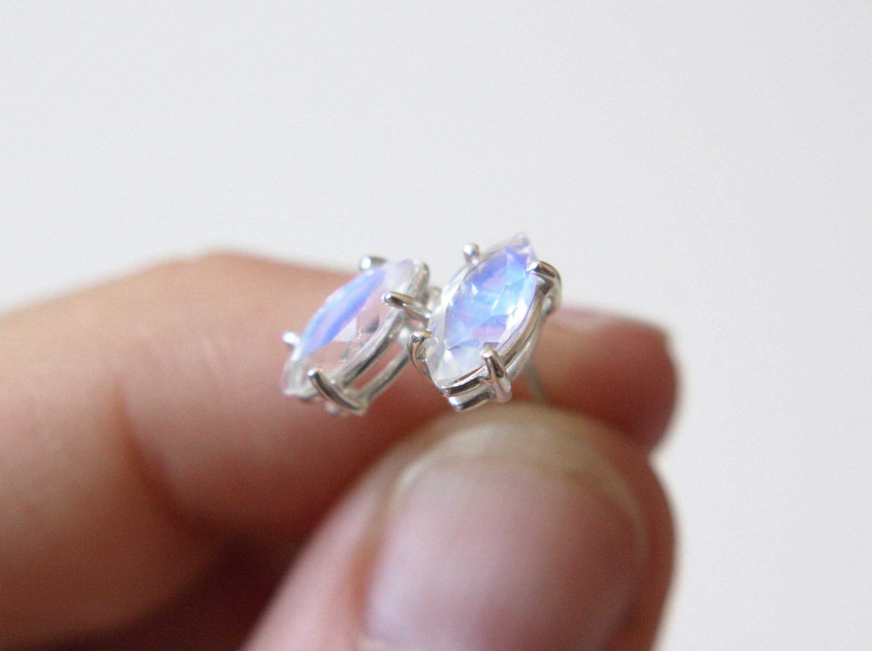 8x4 Marquise Moonstone Studs, Faceted Moonstone