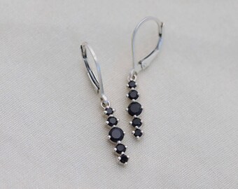 Artemis Earrings with Black Spinel, Black Spinel Dangle Earrings, Black Diamond Alternative, Drop Earrings, Sterling Silver, 14k Solid Gold
