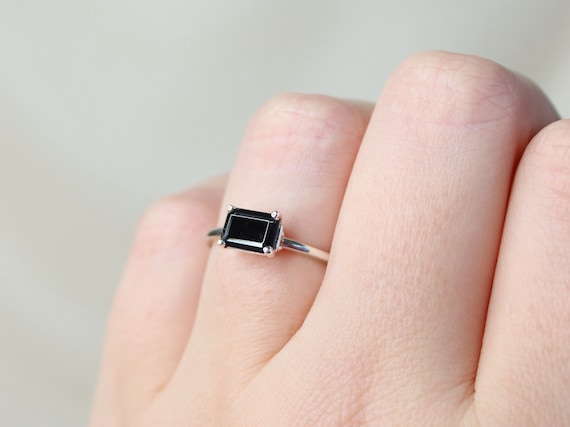 7x5 Emerald Cut Black Spinel Solitaire Ring East West Ring Black Spinel Engagement Ring Black Diamond Alternative 14k Solid Gold Silver Etsy Canada