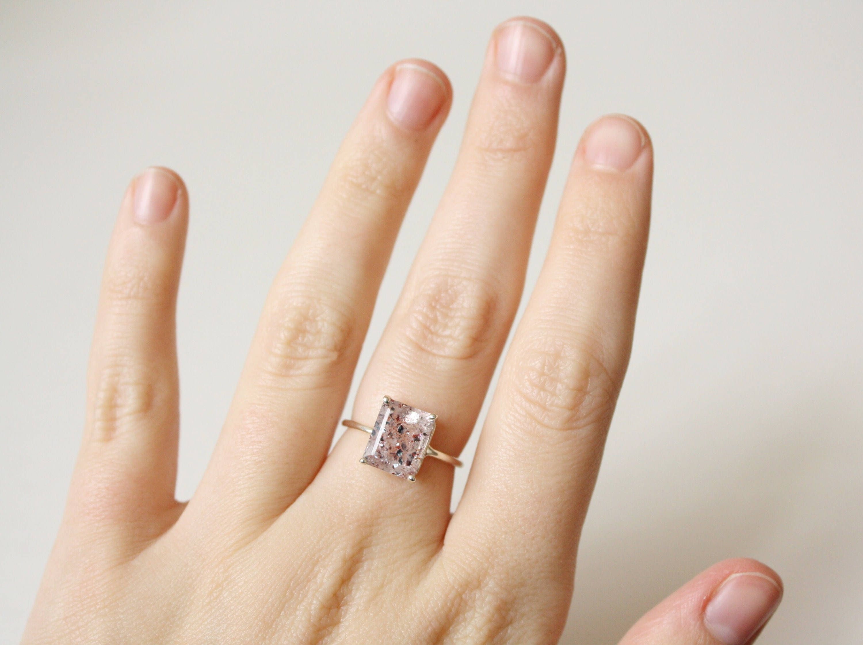 10x8 Emerald Cut Faceted Fire Quartz Ring