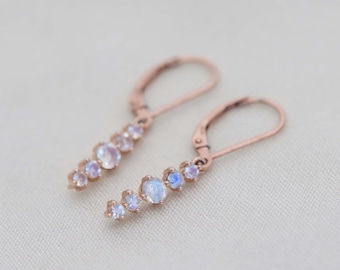 Artemis Earrings with Moonstone, Faceted Rainbow Moonstone Dangle Earrings, June Birthstone, Drop Earrings, Sterling Silver, 14k Solid Gold