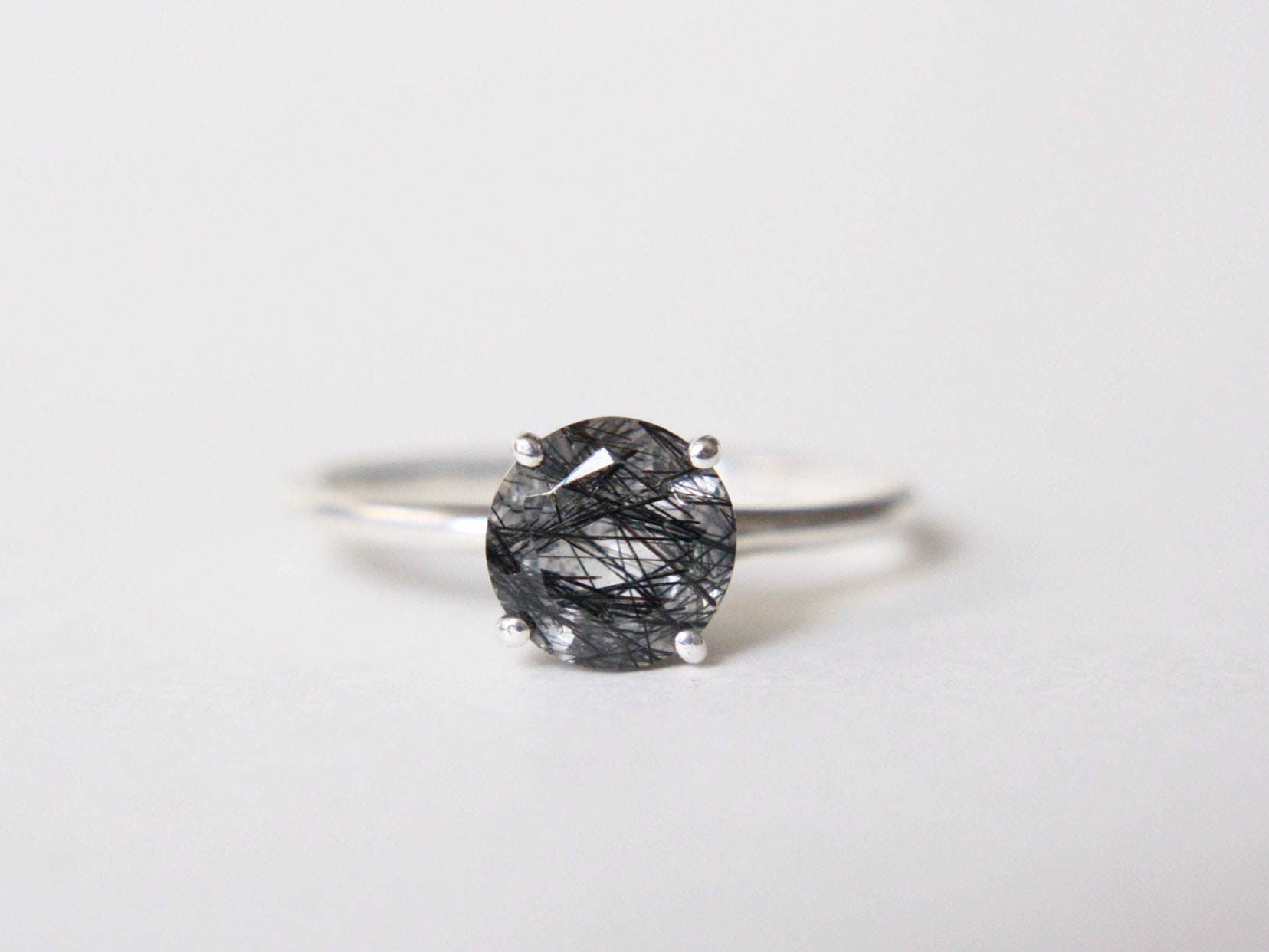 7mm Round Faceted Tourmalinated Quartz Ring