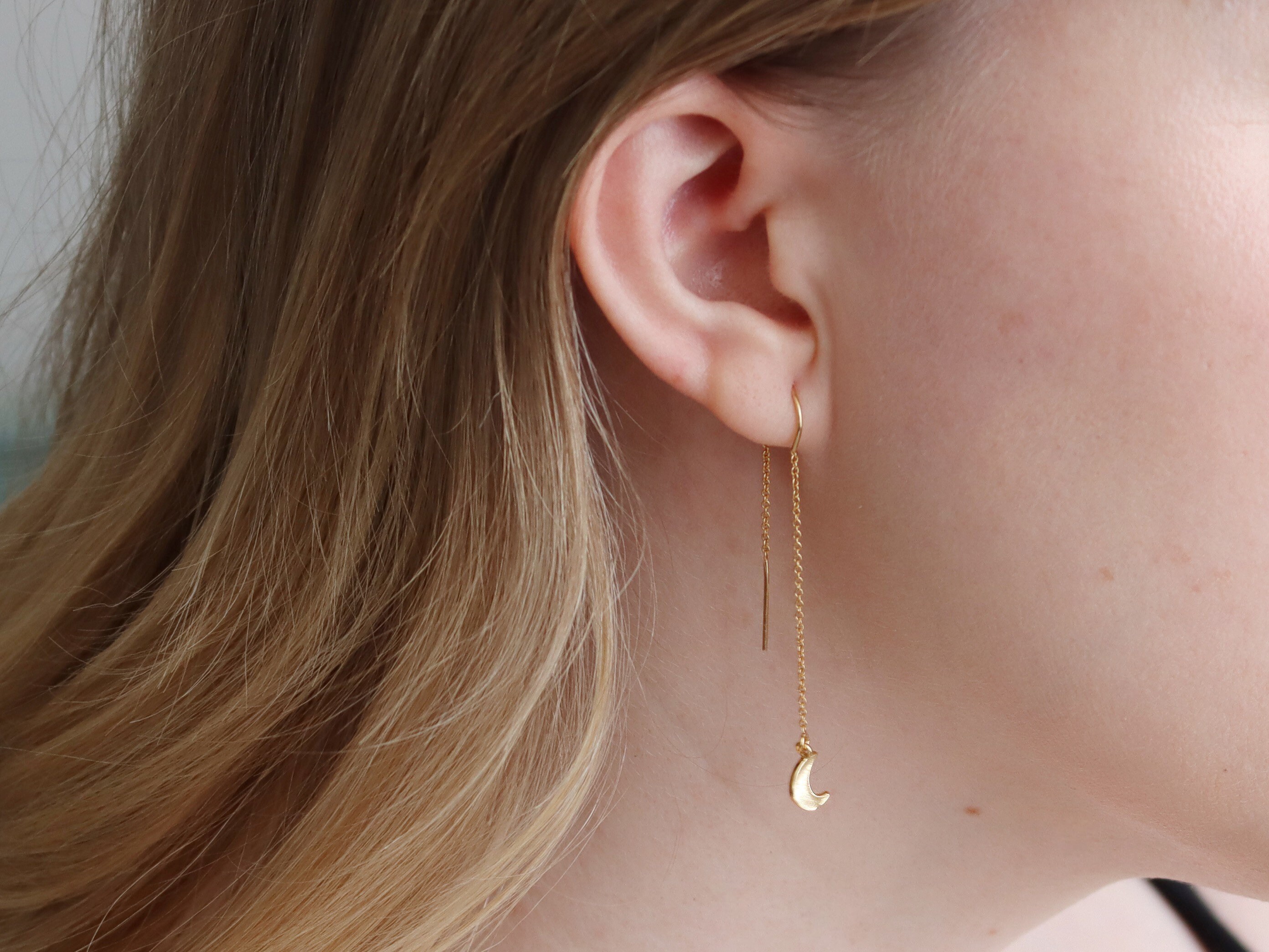 Gold Fill Crescent Moon Threader Earrings