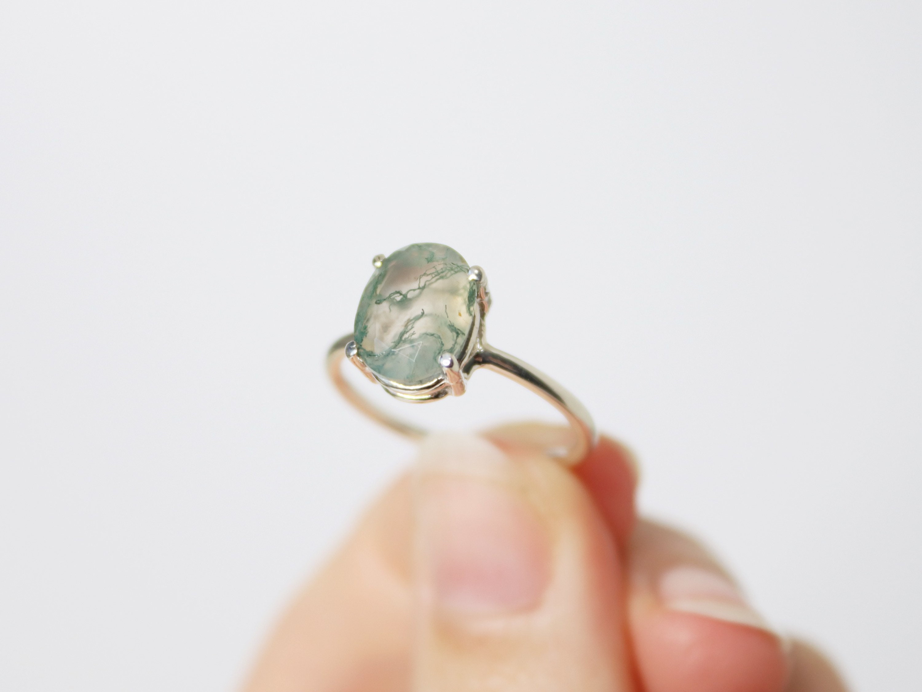 10x8 Oval Faceted Moss Agate Ring