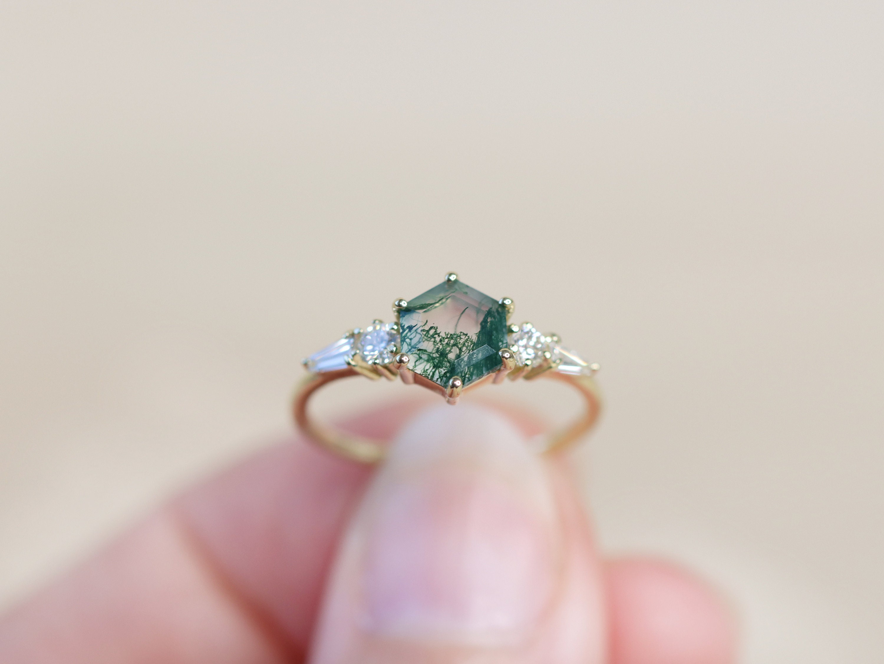 Hera In The Garden Bridal Set With Moss Agate Diamonds And Alexandrite
