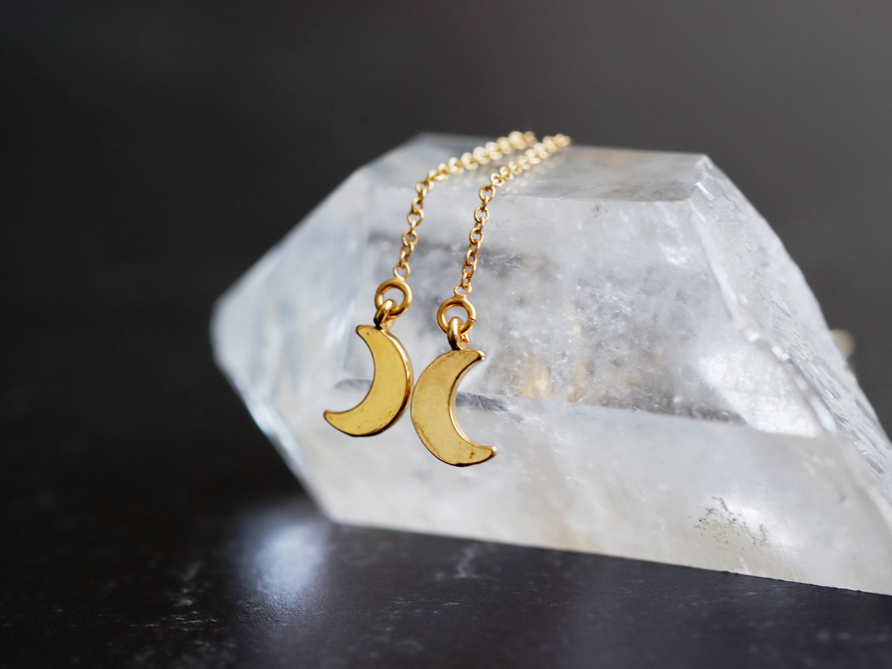 Gold Fill Crescent Moon Threader Earrings