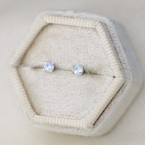 Moonstone Stud Earrings, 3mm Round Moonstone Studs, Faceted Moonstone, June Birthstone Earrings, Bridal Jewelry, Moonstone Wedding Jewelry image 5