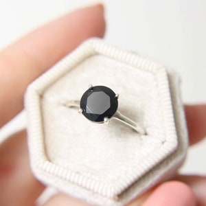 8mm Round Black Spinel Solitaire Ring, Black Spinel Engagement Ring, Black Diamond Alternative, Faceted Onyx, 14k Solid Gold Sterling Silver image 2