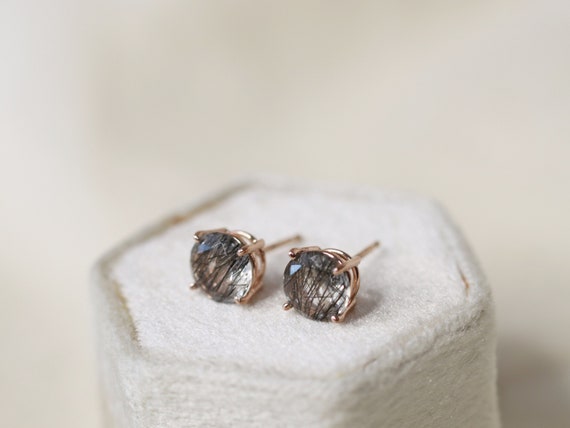 Black Rutilated Quartz Earrings Tourmalinated Quartz Earrings