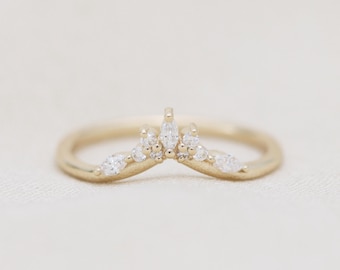 Gossamer Ring - Delicate Chevron Wedding Band, Diamonds or Moissanite, 14k Gold