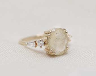 The Odette Ring - Golden Rutilated Quartz Engagement Ring, 14k Gold & Diamond Accents