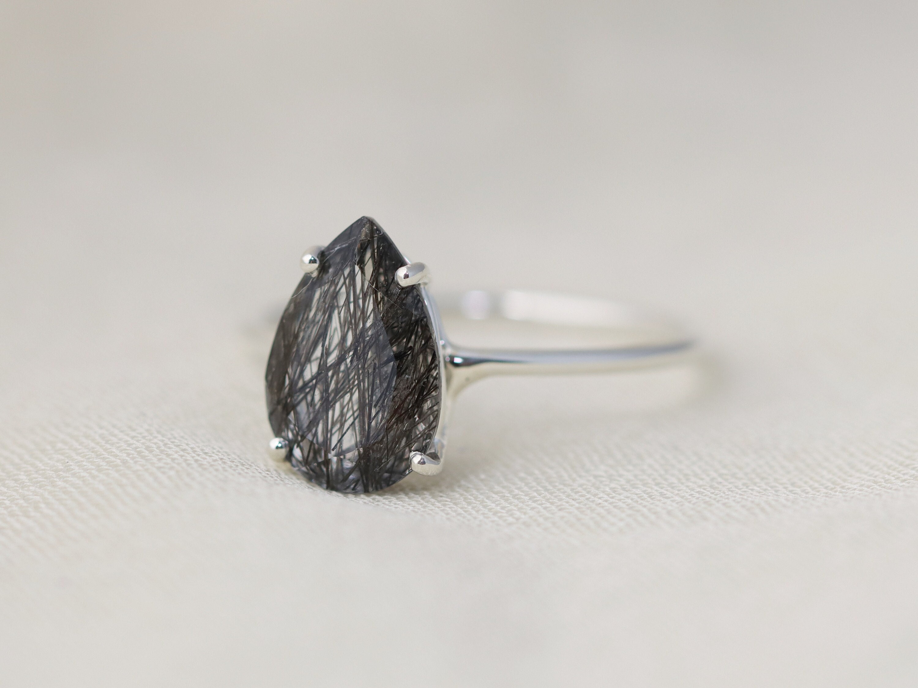 13x9 Pear Tourmalinated Quartz Solitaire Ring