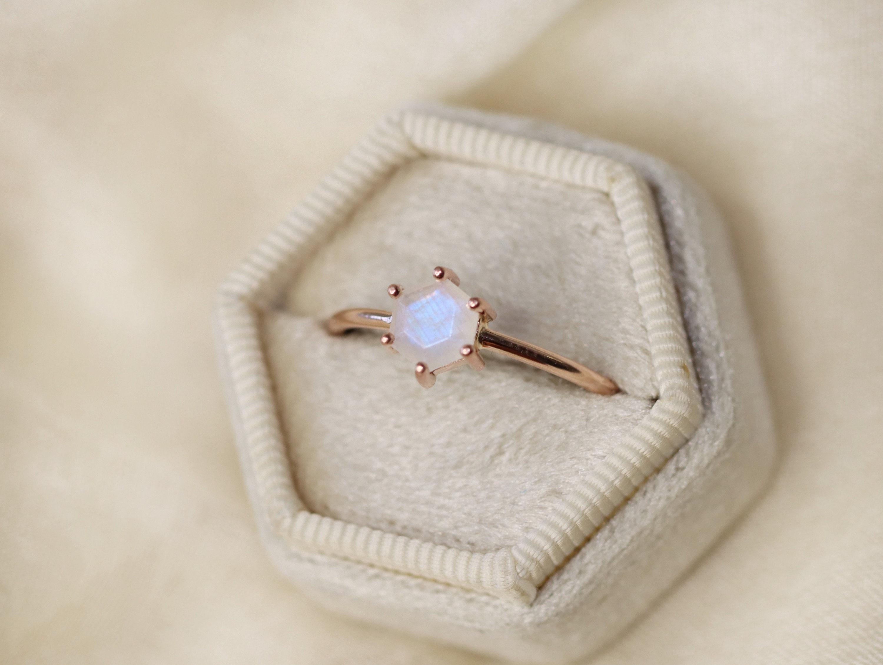 6mm Hexagon Moonstone Ring