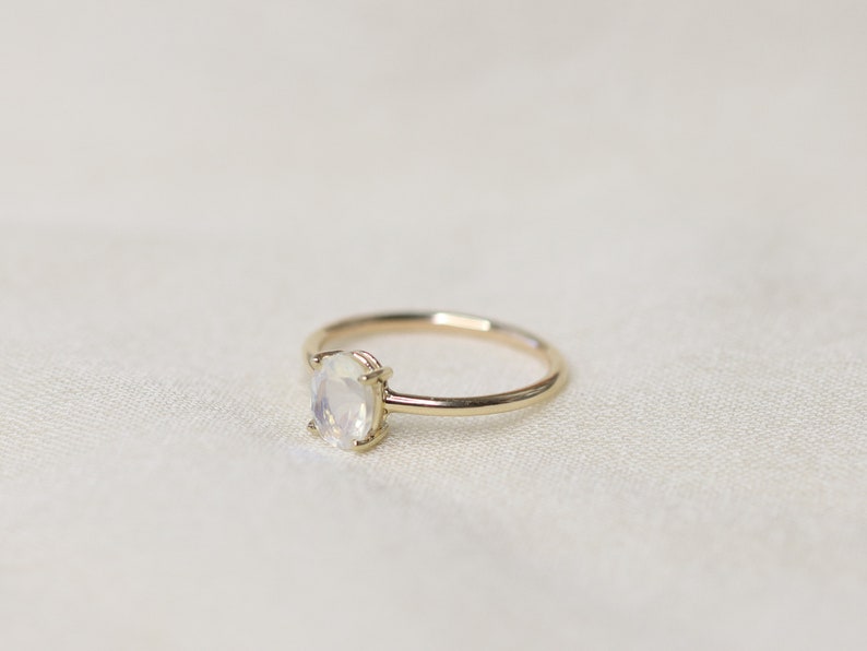 7x5 Oval Moonstone Solitaire Ring, Faceted Rainbow Moonstone Engagement Ring, June Birthstone, 14k Solid Gold Sterling Silver Something Blue image 5