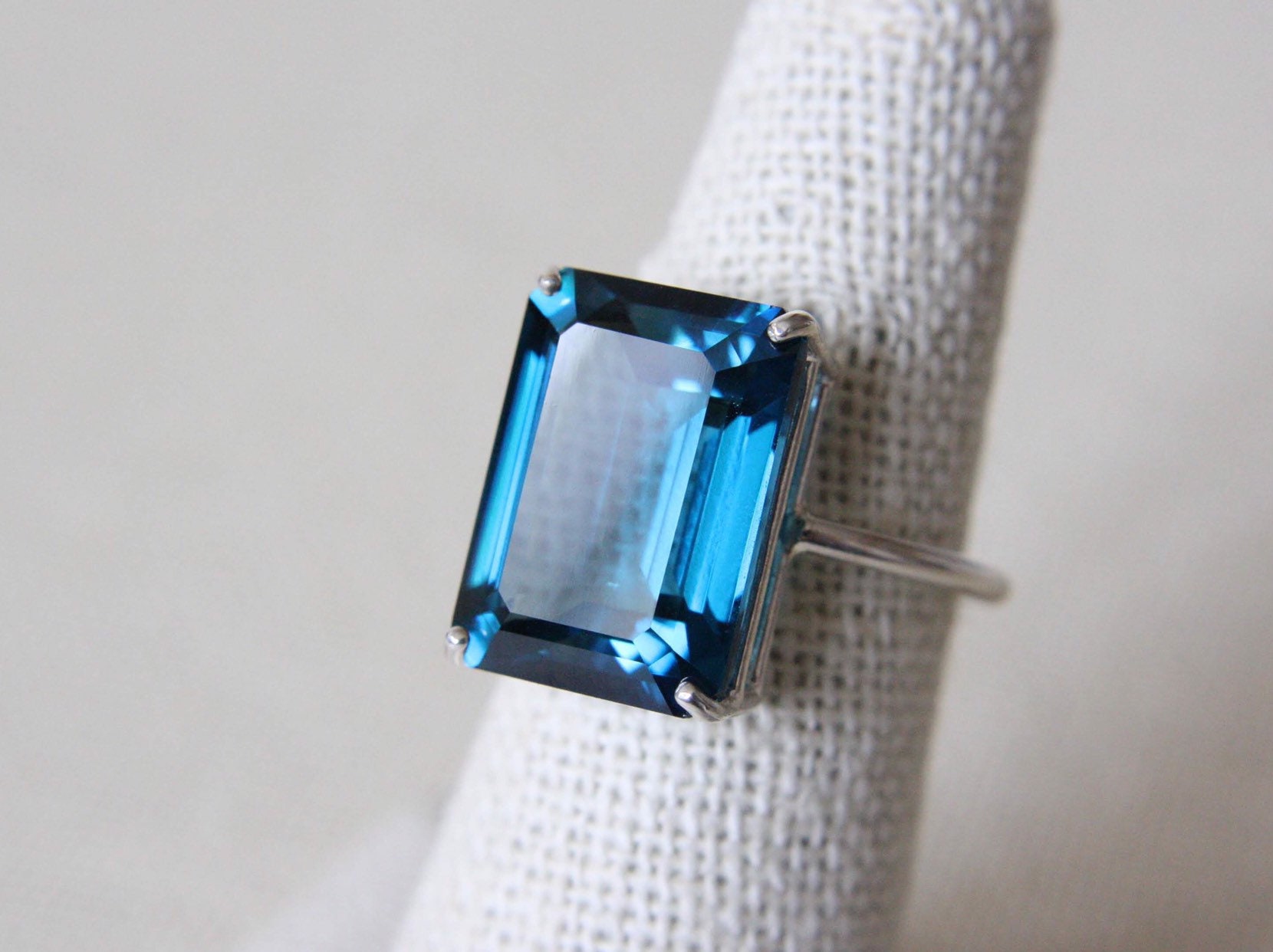 16x12 Emerald Cut London Blue Topaz Ring