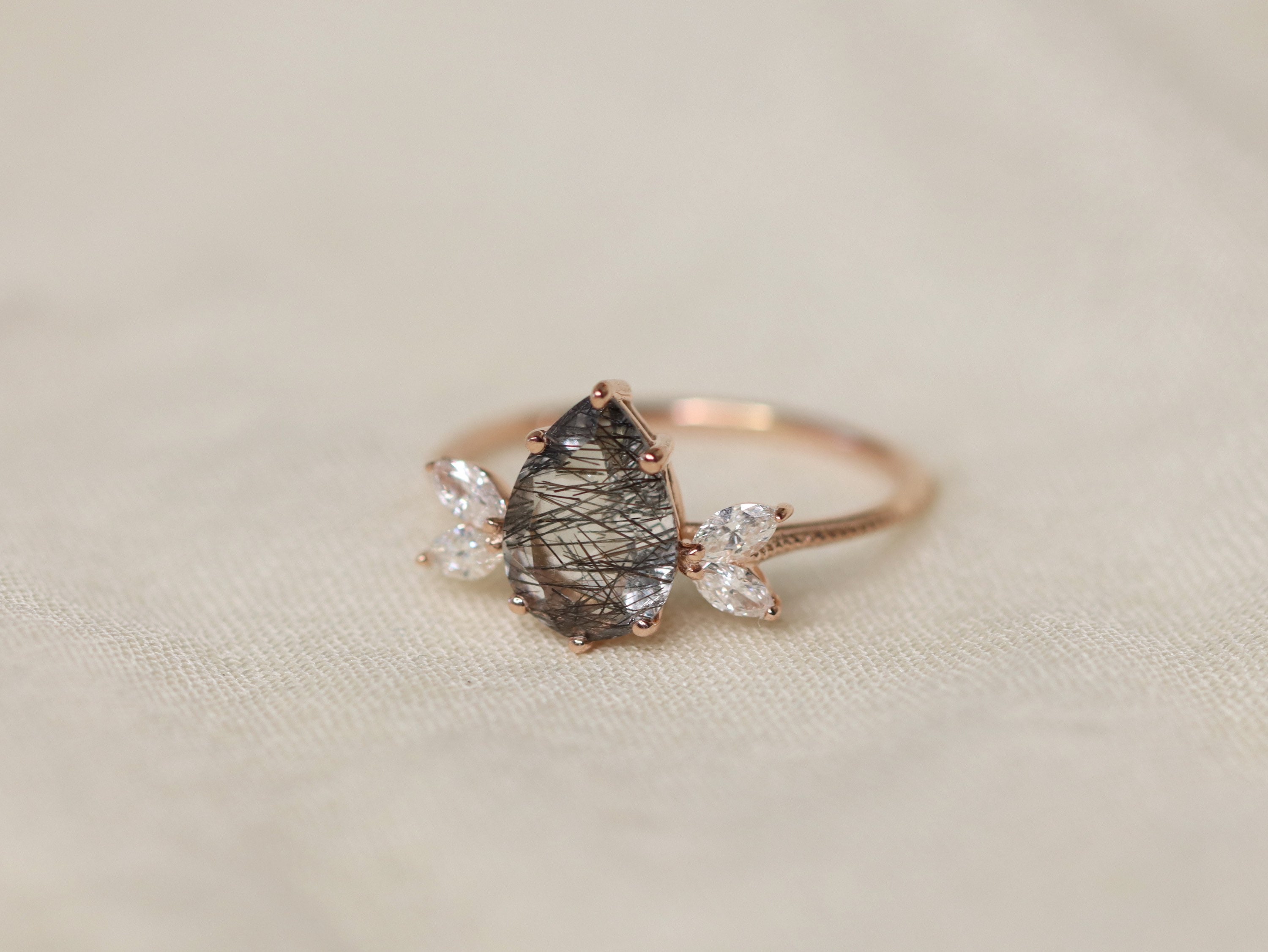 The Siren Ring in Tourmalinated Quartz, Rutilated Quartz Engagement