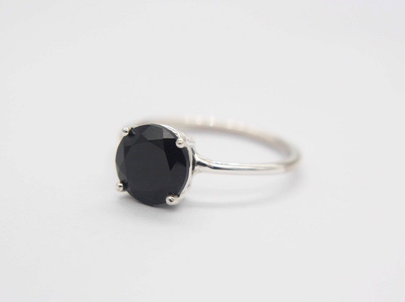 8mm Round Black Spinel Solitaire Ring, Black Spinel Engagement Ring, Black Diamond Alternative, Faceted Onyx, 14k Solid Gold Sterling Silver image 7