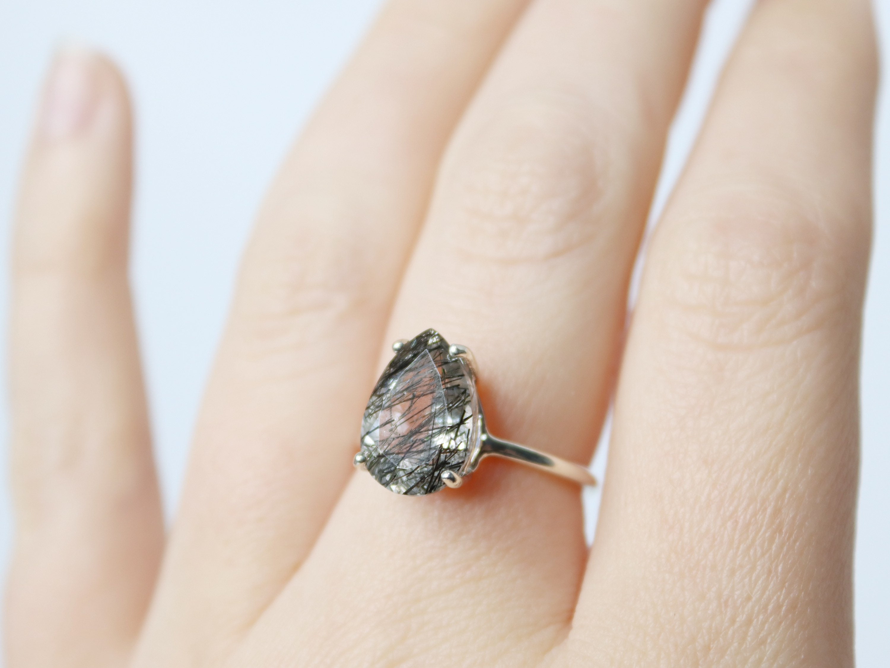 13x9 Pear Tourmalinated Quartz Solitaire Ring