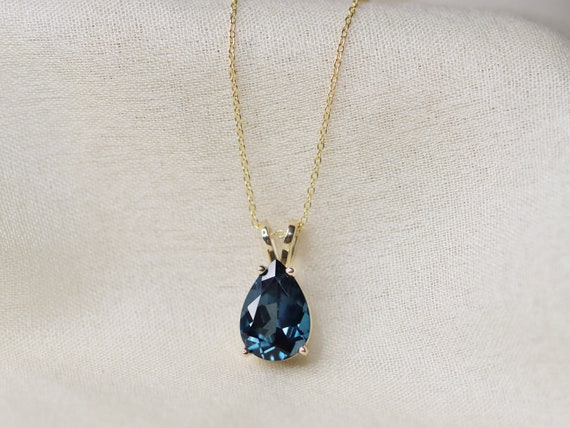 London Blue Topaz Necklace Pear Cut London Blue Topaz Something Blue for Bride London Blue Topaz Jewelry Wedding Jewelry Teardrop Etsy