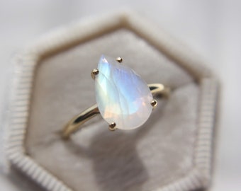 12x8 Pear Moonstone Solitaire Ring