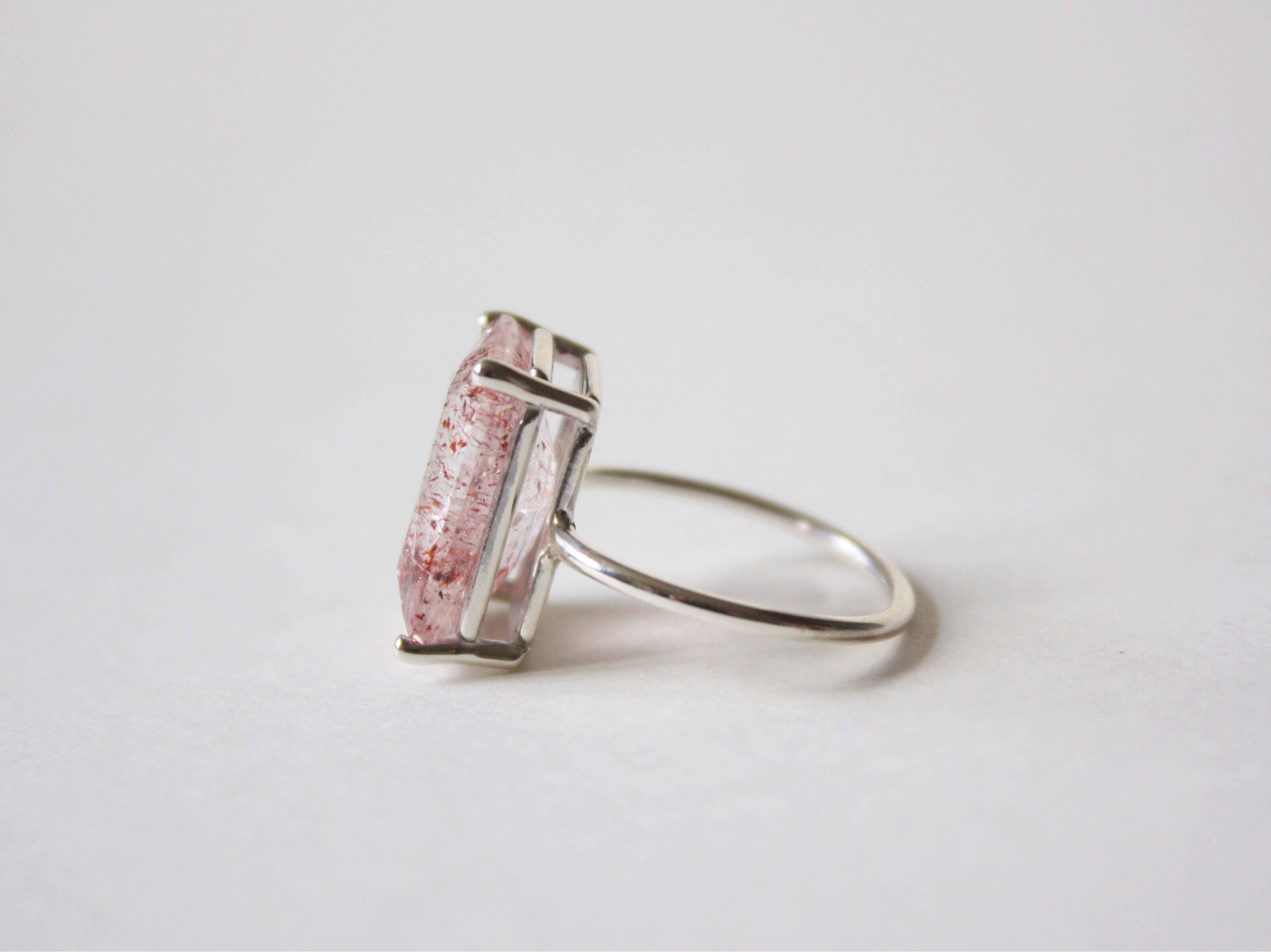 16x12 Emerald Cut Faceted Fire Quartz Ring