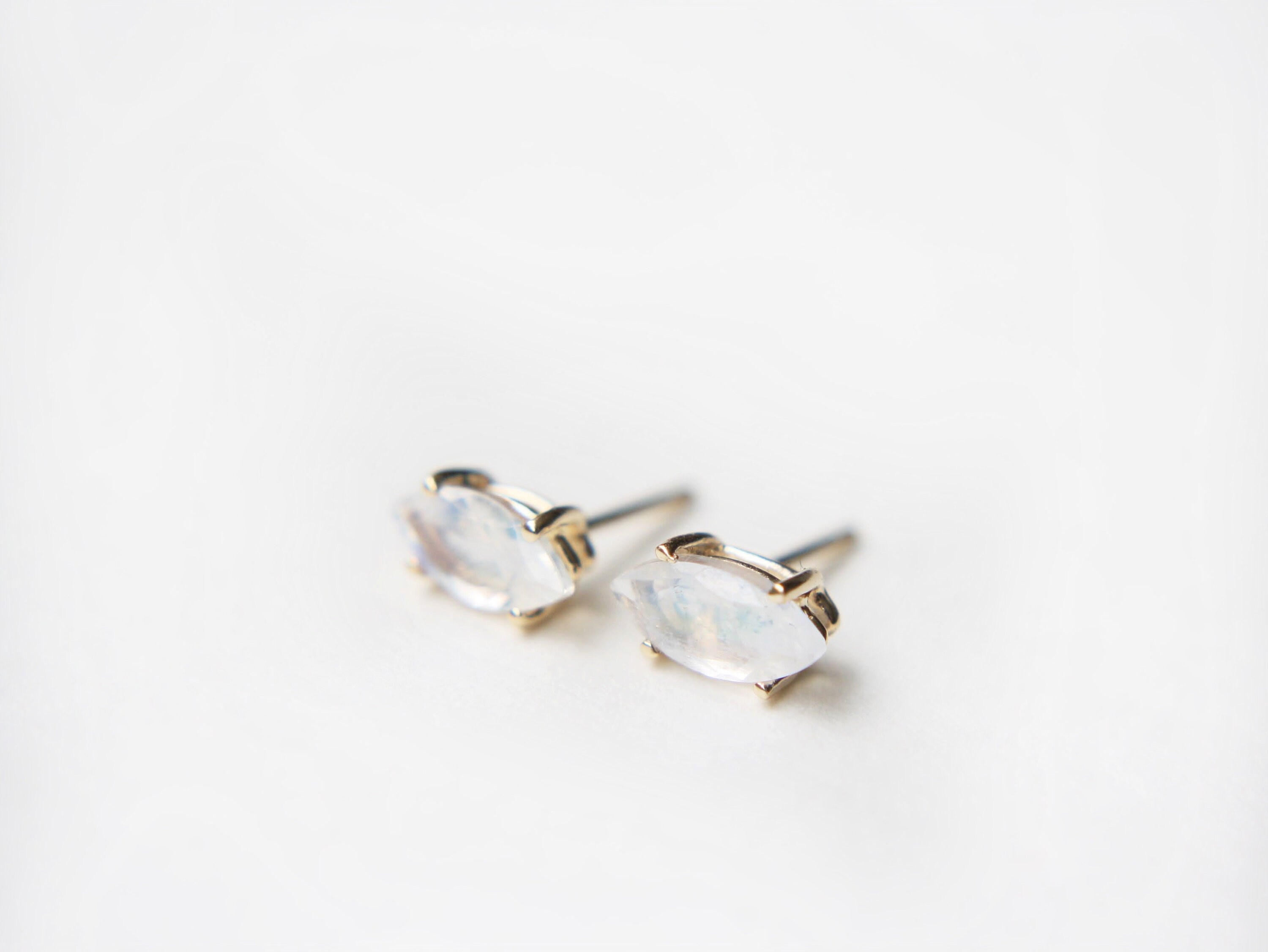 8x4 Marquise Moonstone Studs, Faceted Moonstone