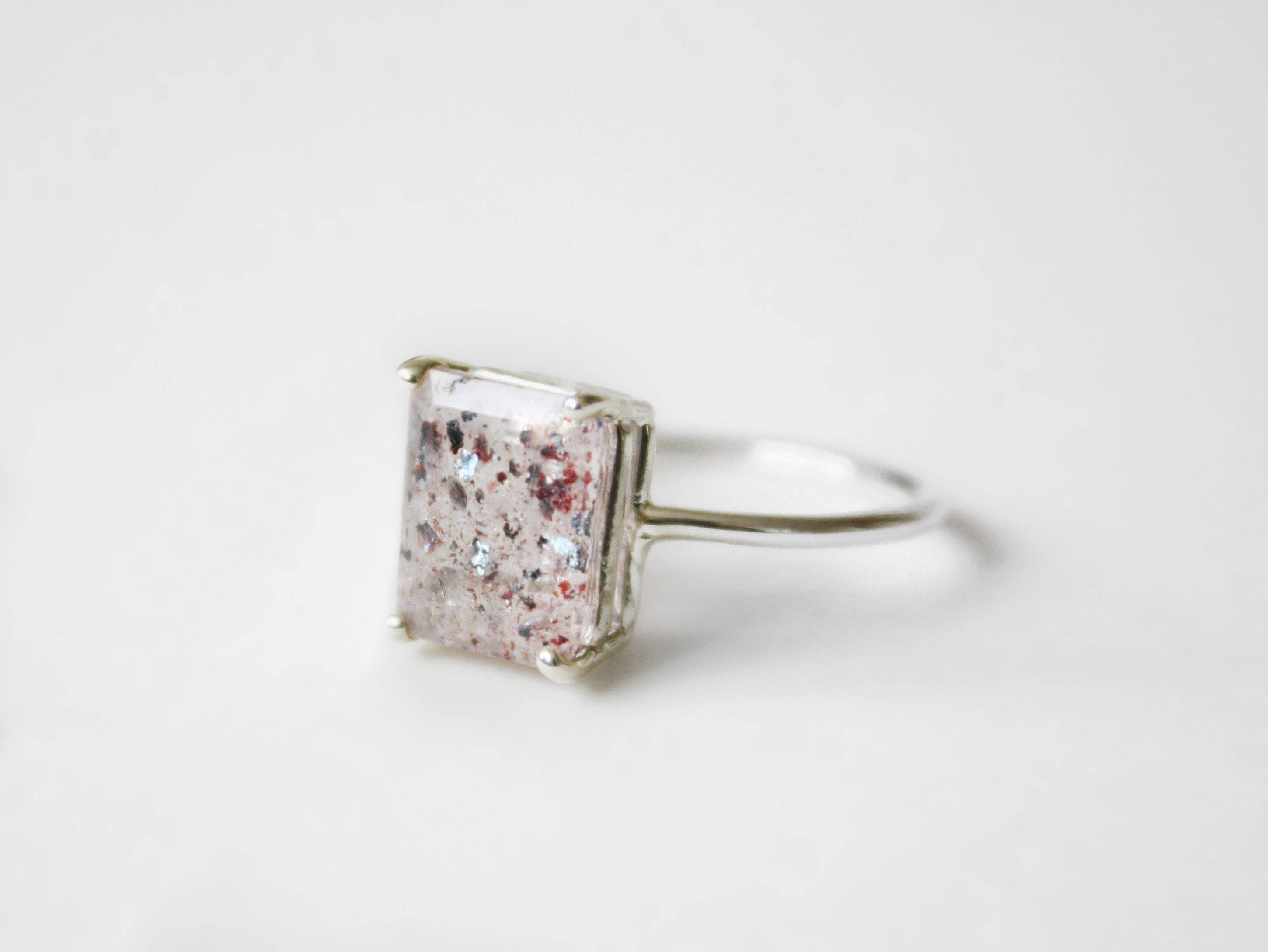 10x8 Emerald Cut Faceted Fire Quartz Ring