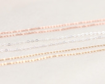 Cable Chain Necklace - Sterling Silver and 14k Yellow, White or Rose Gold