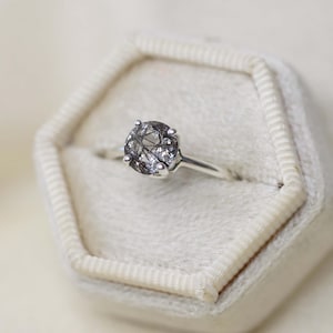 Tourmalinated Quartz Solitaire Ring - 7mm Round Cut, 14k Gold or Sterling Silver