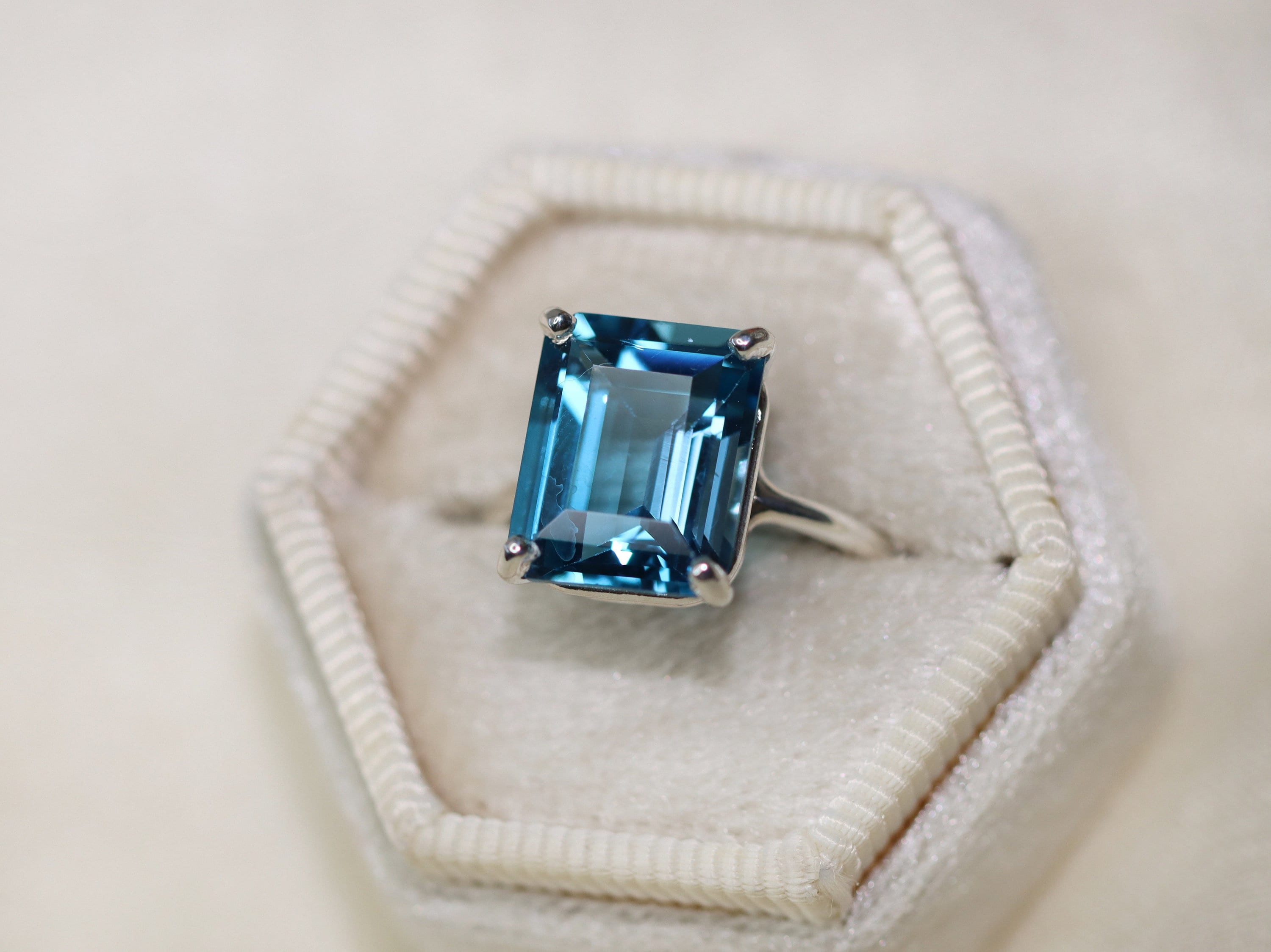 12x10 Emerald Cut London Blue Topaz Ring