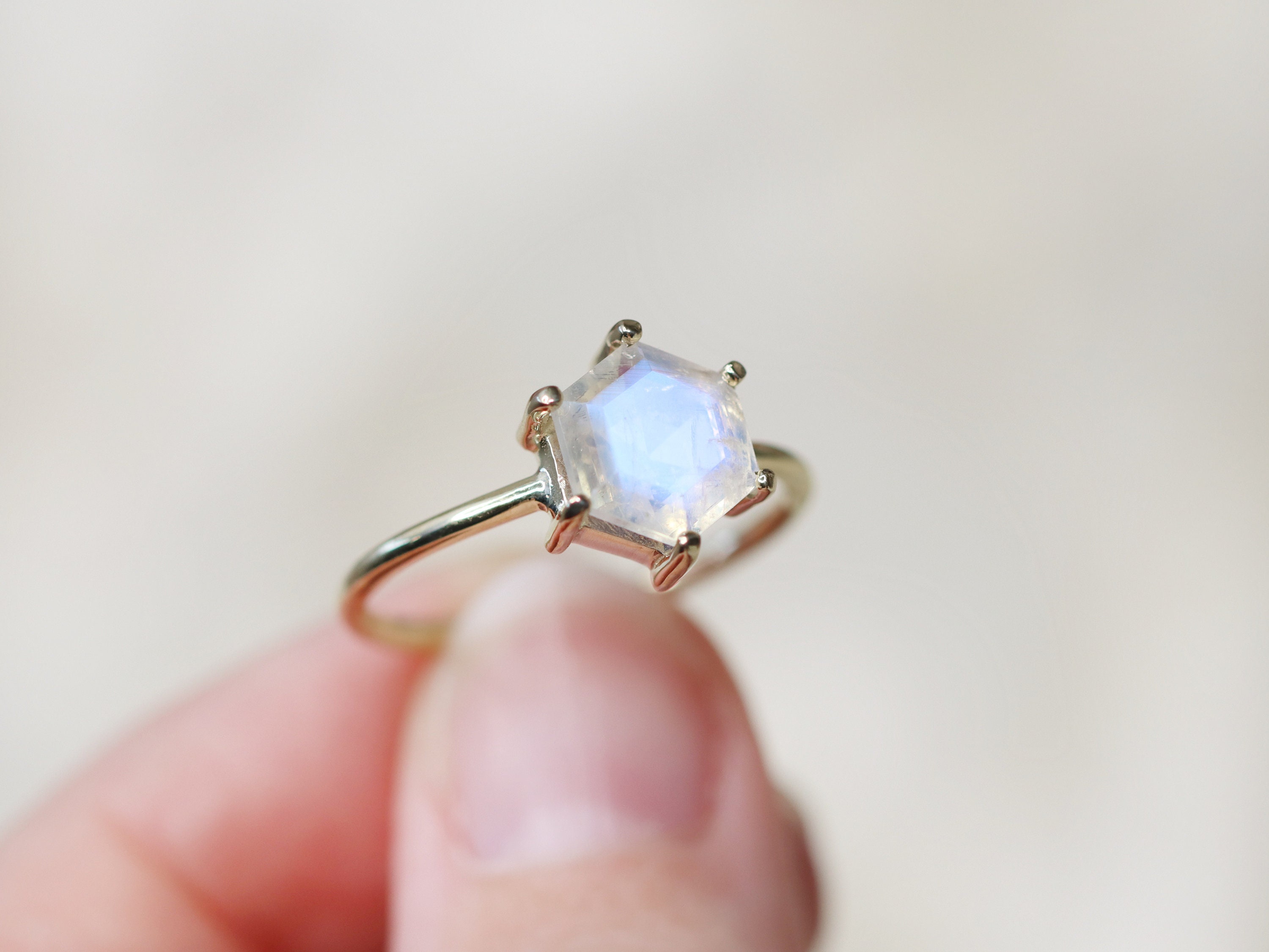 Hexagon moonstone ring deals