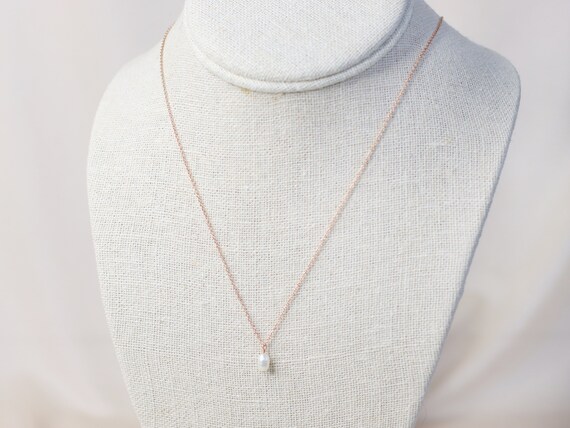 Rose Gold Delicate Pearl Necklace, Simple Freshwater Pearl