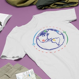 Hand-Drawn World Map Travel Tshirt, Colorful Globe Wanderlust Tee, Comfort Colors Adventure Shirt, Minimalist Travel Tee, Travel Lover Gift