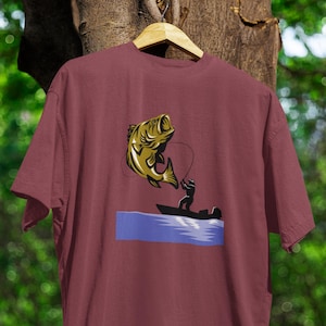 Fishing Action Tshirt, Bass Fishing Silhouette Tee, Outdoorsman Gift Shirt Anglers, Father Fishing Gift, Lake Fisherman Shirt, Fishing Trip