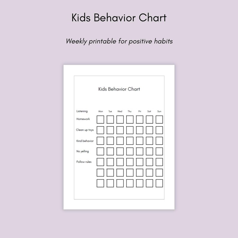 Kids Behavior Chart Printable Weekly Behavior Tracker - Etsy