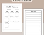 Sunday Start Weekly Planner Printable, Two-Page A4 (PDF File)