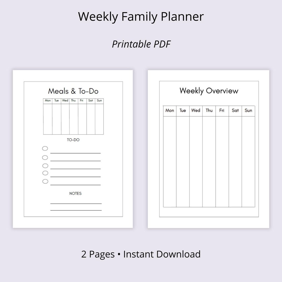 Weekly Family Planner Printable Weekly Schedule and to Do List PDF ...