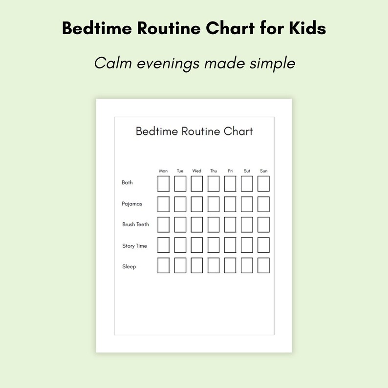 Pyjamas Routine Bedtime Routine Chart for Kids Printable Evening Routine Checklist ...