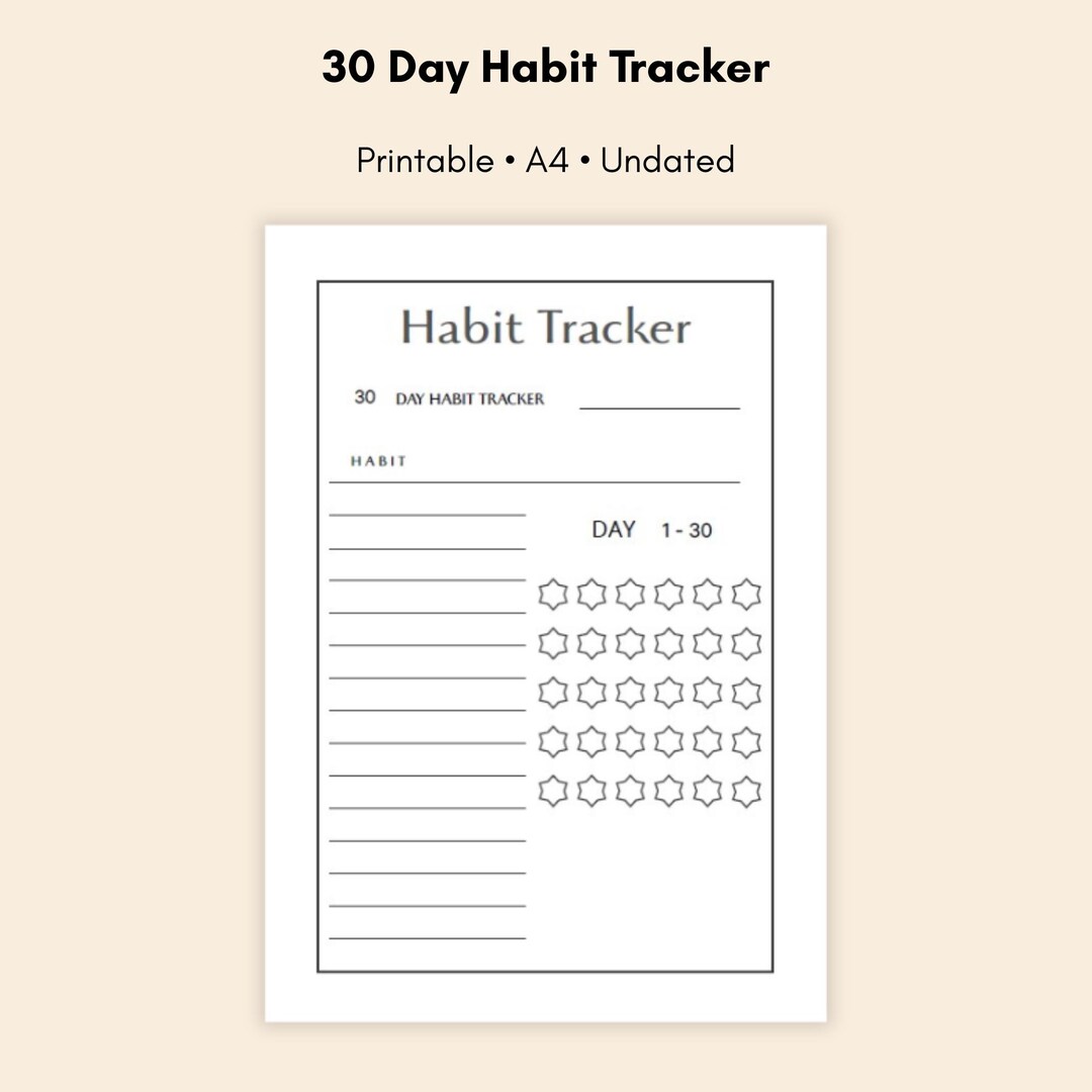 Habit Tracker Printable 30 Day Simple A4 Planner - Etsy