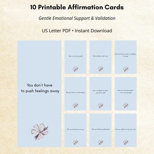 Tarjetas de afirmación imprimibles para apoyo emocional, validación amable, carta de EE. UU. (PDF)