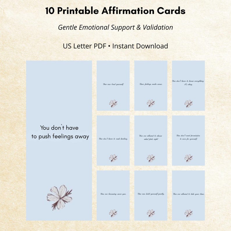 Printable Affirmation Cards for Emotional Support Gentle Validation US ...