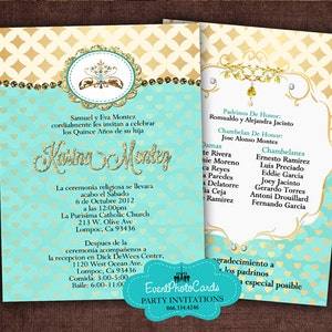 Yellow and Teal Quinceanera Invitation Set Printable DIY Print your Own PDF Turquoise Princess